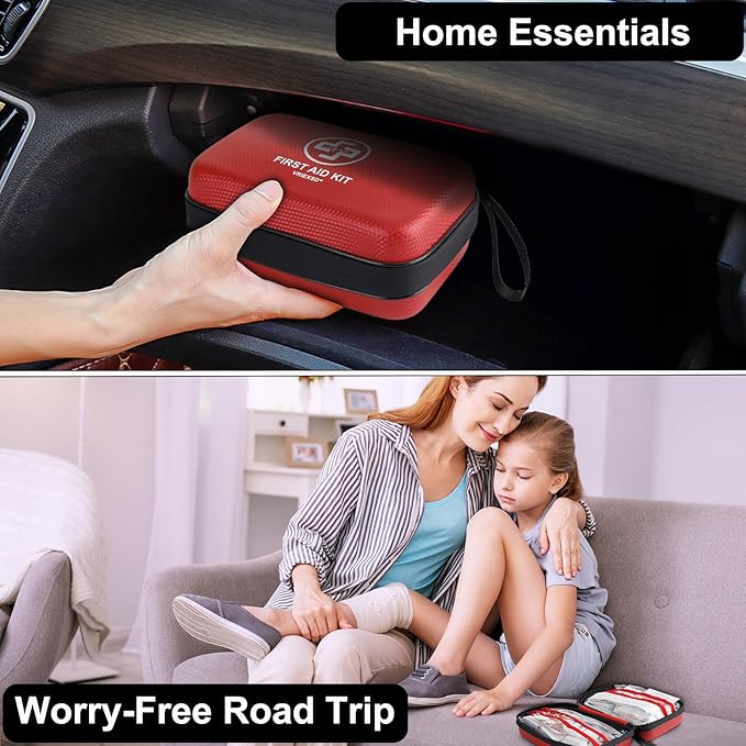 Premium First Aid Kit, 320 Piece Waterproof Hard Shell Eva First Aid Kit for Home, Camping, Cars, Hiking, Travel, Businesses & Outdoor Emergencies - Emergency Medical Kits (Red)