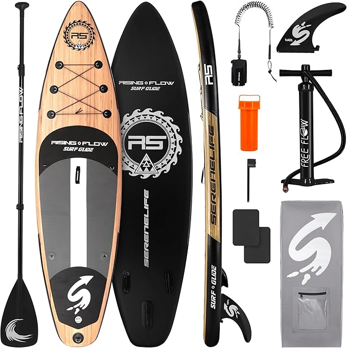 SereneLife Inflatable Stand Up Paddle Board with Premium SUP Accessories – Wide Stable Design with Non-Slip EVA Deck Pad for Adults and Youth of All Skill Levels, 350 lbs Capacity