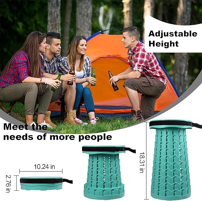 ALEVMOOM Upgraded Collapsible Stool with Cushion,600LBS Max Weight,18.31" Height Adjustable,Sturdy Portable Telescoping Stool,Folding Camping Stool for Outdoor Hiking Travel