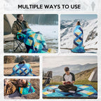 Camping Blanket, 2-in-1 Wearable Puffy Camping Blanket with Hood & Snap Buttons Waterproof Lightweight Travel Blanket Converts to Pillow for Backpacking, Beach, Picnics, Stadium(Kaleidoscope)