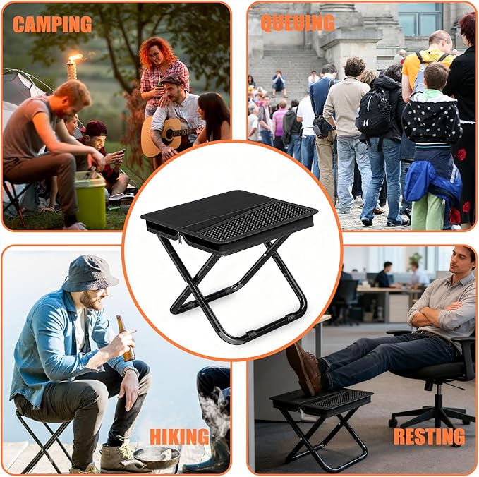 Portable Pocket Camping Chair,Ultralight Foldable Camp Stool with Compact Carry Bag, Heavy-Duty 220LBS Capacity for Outdoor Hiking, Fishing, Travel (Black)