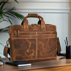 LEATHER VILLAGE 16" Leather Laptop Messenger Briefcase Bag for Men-Leather Satchel for Travel and Office Shoulder Bag- Sun Tan Brown