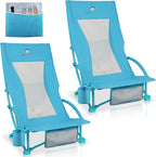Beach Chairs for Adults 2 Pack,Heavy Duty Folding High Back Camping Chairs w/Cooler Bag,Mesh Back,Cup Holder & Storage Bag,Compact Sling Chair for Lawn,Picnic,Travel,Blue