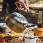 1L Camping Kettle, Portable Camp Tea Coffee Pot, Lightweight Stainless Steel Teapot, Fast Heating Boiling Water, for Outdoor Campfire Hiking Camping Picnic, Khaki