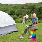 Jakuva Rainbow Travel Camping Stool, Retractable Portable Folding Stool,Collapsible Telescoping Stool with Max Load 360lbs for Adults for Indoor Outdoor Hiking Gardening