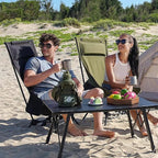 MOON LENCE High Back Folding Camping Chairs, Adjustable Height Beach Chair with Anti-Sinking Feet & Widened Seat (Khaki)