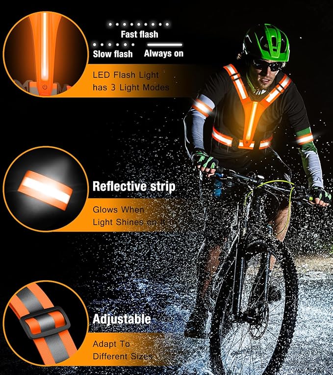 Led Light Up Running Vest Reflective Vest for Runners Night Walking, Rechargeable LED Reflective Running Vest High Visibility with Adjustable Waist/Shoulde, Reflective Armband for Women Men