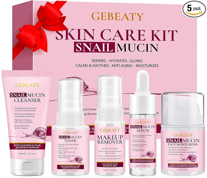 Skin Care Set for Women Teens W/Korean Snail Mucin Extract,5 Pcs Anti Aging Skincare Set, Moisturize, Repair, Soothe, Hydrate, Glass Skincare Kit,Self Care Gifts for Women Mother Mom Wife Teenage Girl