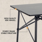 PORTAL Lightweight Aluminum Folding Square Table Roll Up Top 4 People Compact Table with Carry Bag for Camping, Picnic, Backyards, BBQ, Dark Gray
