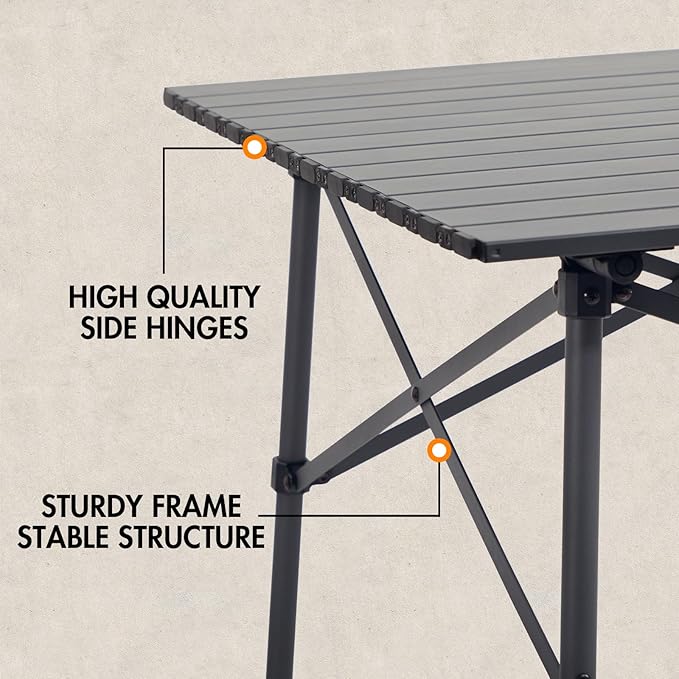 PORTAL Lightweight Aluminum Folding Square Table Roll Up Top 4 People Compact Table with Carry Bag for Camping, Picnic, Backyards, BBQ, Dark Gray