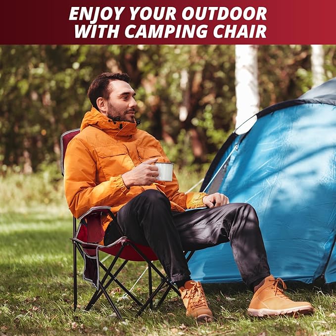 2PCS Mesh Folding Camping Chairs, Oversized Portable Outdoor Chairs, Weight Capacity 325 lbs with Cup Holder, Storage Pocket, Carry Bag Red