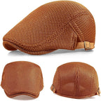 2 Pack Men's Mesh Cap Breathable Summer Newsboy Hat Adjustable Beret Ivy Cap Irish Cabbie Driving Hunting Hats