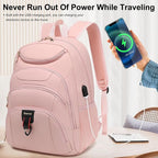 Boavan Laptop Backpack for women, 15.6 inch Laptop Bag with USB Port, Waterproof Travel Work Backpack Purse, Anti-Theft Teacher Nurse Doctor Casual Bookbags Office Business backpack，Pink
