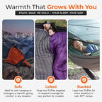 Sierra Madre Puffle 40 °F 5‑in‑1 Camping Quilt – Ultra-Soft Outdoor Blanket, Sleeping Bag, Under/Top Quilt, Poncho | Linkable, Compact, Adventure Gear