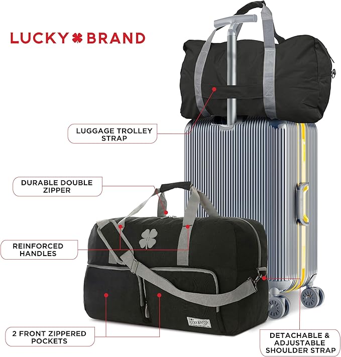 Lucky Travel Duffel Bags 65L, Gym Bag, Travel Bag & Large Duffle Bag for Men, Foldable Overnight Weekender Bags for Women & Men with Adjustable Shoulder Strap, Black