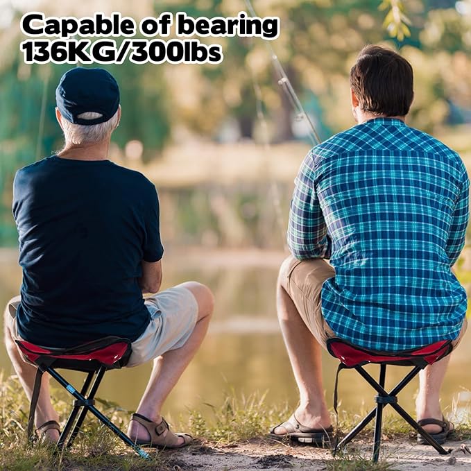 Travel Folding Camping Stool, Use Height 14.6" and Maximum Weight 300 lbs Outdoor Portable Tripod Seat Fishing Chair Seat for Camping Fishing Hiking Gardening and Beach Garden Painting (Red)