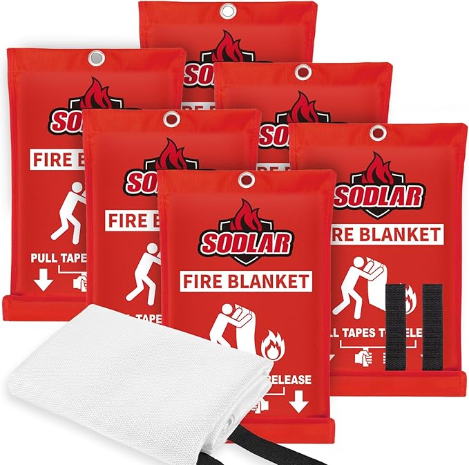 Fire Blanket Emergency for Home Kitchen - 6 Pack 40"x40" Fireproof Safety Protection Fiberglass Flame Retardant Blankets Survival Essential Kit for House Car Camping Outdoor Fireplace Grill BBQ