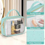 Wedama TSA Approved Toiletry Bag, 2 Pack Clear Makeup Bags with Handles, Quart Size PVC Clear Cosmetic Bags for Women and Men, Carry on Airport Airline Compliant Bag, Cyan Green
