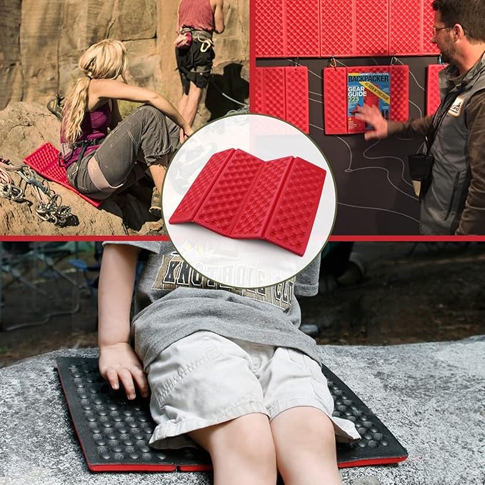 AceCamp 3940 Portable Lightweight Mini Waterproof Folding Mat, Foam Sitting Pad for Outdoor Activities, Foldable Kneeling and Seat Cushion for Comfort, Red