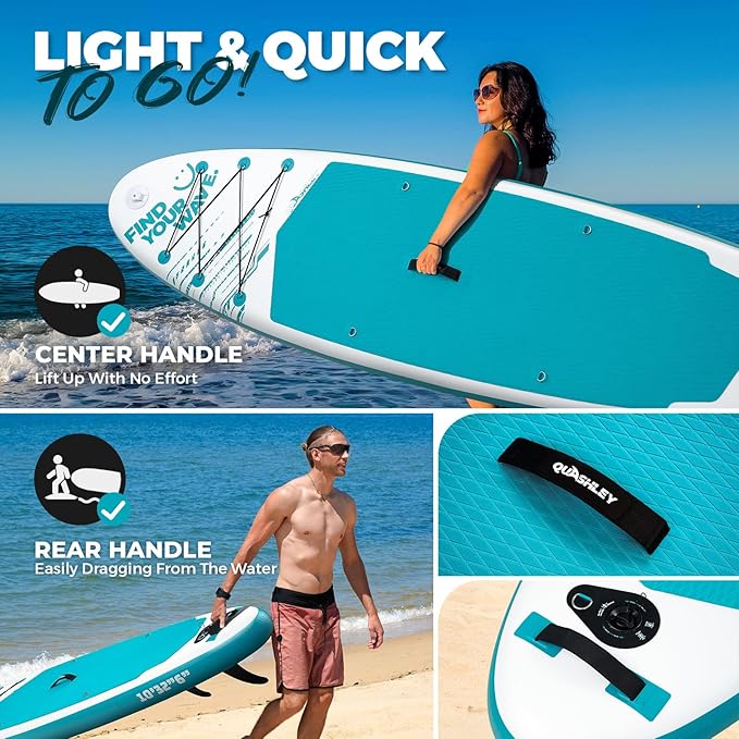 Quashley Inflatable Stand Up Paddle Board,10-11ft Inflatable Paddleboards 32/34 Inch Wide,All Around SUP for Beginners with Lightweight Paddle,Hand Pump,Backpack,Leash,Durable & Portable iSUP Board