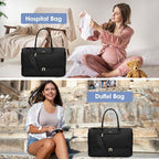Travel Weekender Duffle Bag for Women - Overnight Bag with Shoe Compartment Carry on Bag with Toiletry Bag Gym Duffel Bag with Wet Pocket Hospital Bags for Labor and Delivery 3 Pcs Set Black