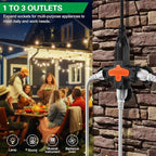 3 Outlet Indoor Outdoor Wall Adapter, ETL Listed 3-Prong Grounded Outlet Splitter, Weatherproof Heavy Duty Multi Outlet Power Plug Extender with Protective Cover, Black (Orange, 1 Pack)