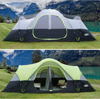 UNP Camping Tent 10-Person-Family Tents, Parties, Music Festival Tent, Big, Easy Up, 5 Large Mesh Windows, Double Layer, 2 Room, Waterproof, Weather Resistant, 18ft x 9ft x78in
