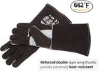 RAPICCA Fireplace Gloves Fire Heat Resistant: Black 14IN - Fireproof Leather for Fireplace Fire Pit Wood Stove Campfire Furnace BBQ Grill Oven Stick Mig Welding Welder Gear - Birthday Gift for men