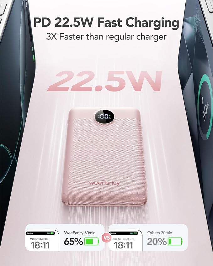 Mini Portable Charger with Built-in Cables 22.5W Fast Charging Power Bank USB-C Small Battery Pack 10000mAh Travel Essential Slim Battery for iPhone 17/16/15/14, Samsung 25/24, and More