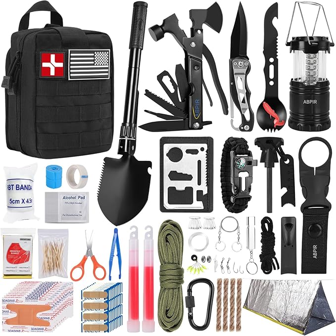 171PCS Survival First Aid Kit with Survival Gear, First Aid Supplies, Emergency Tent, and MOLLE Nylon Bag, Ideal for Car, Travel, Home, Outdoor Adventures, for Men, Christmas, Teens