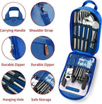 Portable Camping Kitchen Utensil Set-27 Piece Cookware Kit, Stainless Steel Outdoor Cooking and Grilling Utensil Organizer Travel Set Perfect for Travel, Picnics, RVs, Camping, BBQs, Parties and More