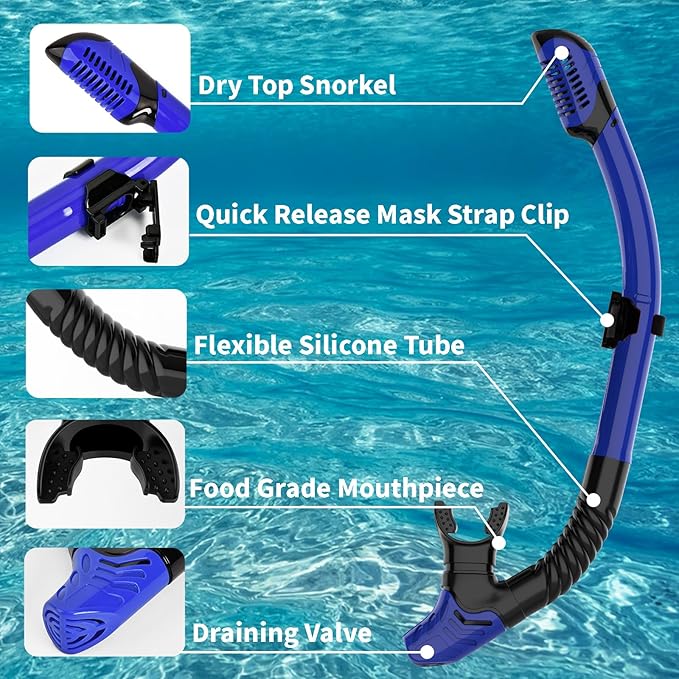 Snorkeling Gear for Adults, JRing Snorkel Mask Set with 180 Degree Tempered Glass Anti Fog Goggles Scuba Dry Top Snorkel for Swimming, Scuba Diving Mask for Men Women