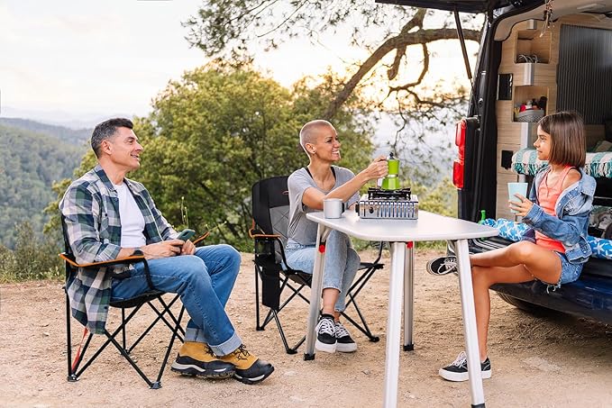 FAIR WIND Oversized Fully Padded Camping Chair, Heavy Duty Quad Fold Chair Arm Chair Support 350 LBS with Cup Holder, Collapsible Lumbar Back Chair Portable for Outdoor, Black