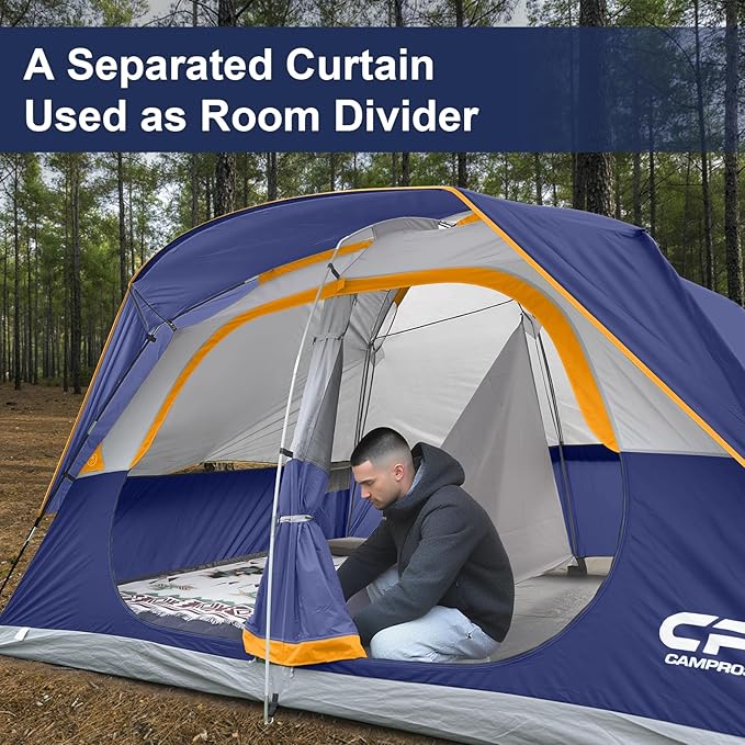 CAMPROS CP Tent 8 Person Camping Tents, Waterproof Windproof Family Tent with Top Rainfly, Large Mesh Windows, Double Layer, Easy Set Up, Portable with Carry Bag, for All Seasons