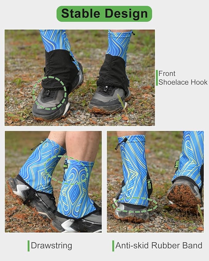 Trail Gaiters, Waterproof Low Shoe Protectors, Adjustable Boots Gators for Hiking & Running - Prevents Debris in Shoes