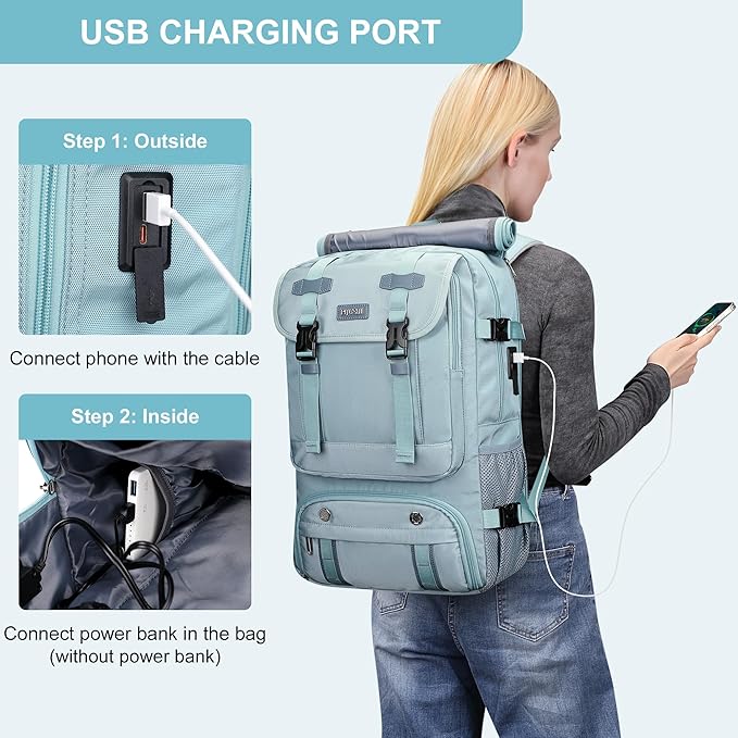PIJUSHI Travel Backpack for Women Carry on Luggage Backpack Flight Approved Convertible Duffle Bag Fit 16 Inch Laptop(PE037 Blue)