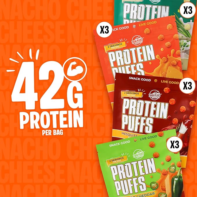 Twin Peaks Ingredients Low Carb, Keto Friendly Protein Puffs, (Variety Pack, 2.1 Ounce), 2 Servings, 3 Pack (60g, 42g Protein, 4g Carbs)