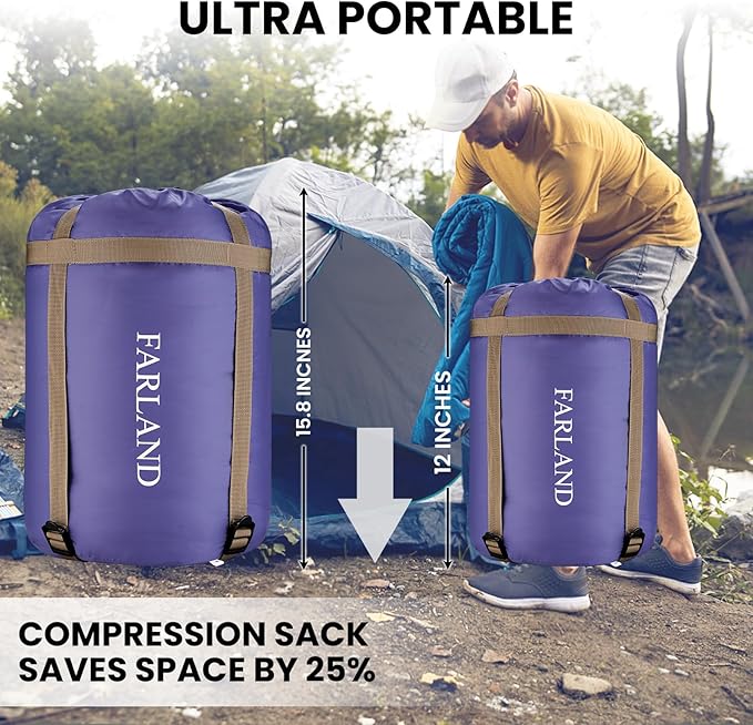 FARLAND Sleeping Bags 30℉ for Adults Teens Kids with Compression Sack Portable and Lightweight for 3-4 Season Camping, Hiking,Waterproof, Backpacking and Outdoors