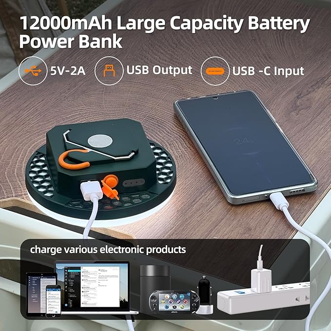 Camping Lantern 10500mAh Rechargeable Battery, 32W Ultra Bright LED Hanging Light with 3 Modes, Waterproof Portable Tent Lighting for Outdoor Emergency & Hiking