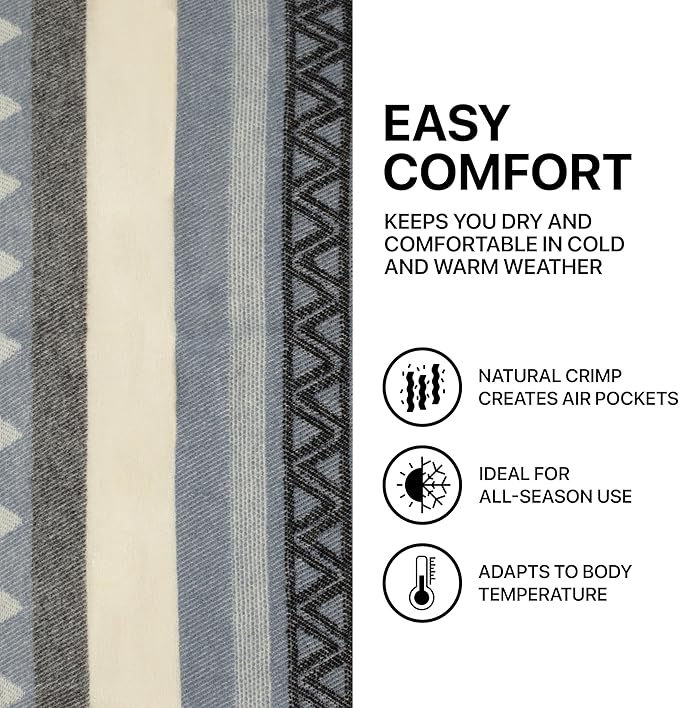 New Zealand Virgin Wool Throw Blanket, Indoor & Outdoor Blankets and Throws, Soft Blanket with Fringes, 55 x 79 in (140 x 200 cm), Beige Gray Blue