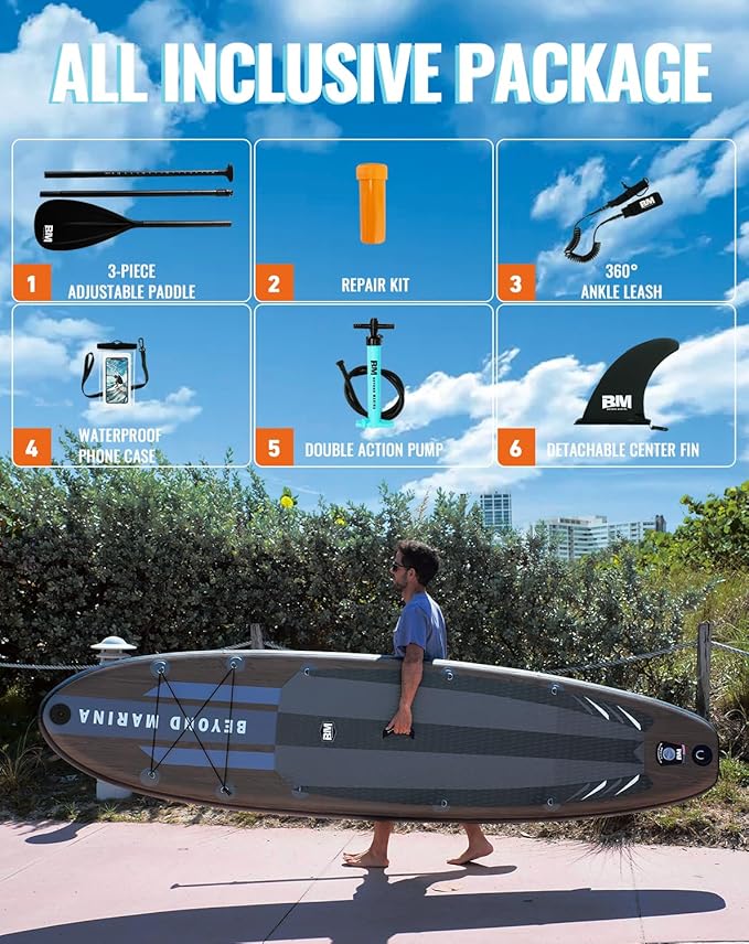 BM Paddle Board Inflatable Stand Up Paddle Board, SUP Paddleboard for Adult, Premium Accessories | Non-Slip EVA Deck & Foam Handles, Camera Mount, Double Action Pump, 85L Travel Backpack