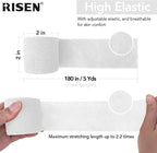 RISEN Cohesive Bandage 2” x 5 Yards, 6 Rolls, Self Adherent Wrap Medical Tape, Adhesive Flexible Breathable First Aid Gauze Ideal for Stretch Athletic