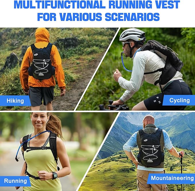 Hydration Backpack 20L Lightweight Breathable Water Backpack with 2L Water Bladder, Adjustable Chest Straps Running Hydration Vest for Cycling, Hiking, Climbing