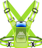 Running Vest Chest Phone Holder for Women Men, Reflective Vest Safety Gear for Dog Walking Cycling - Adjustable Waist/Shoulder