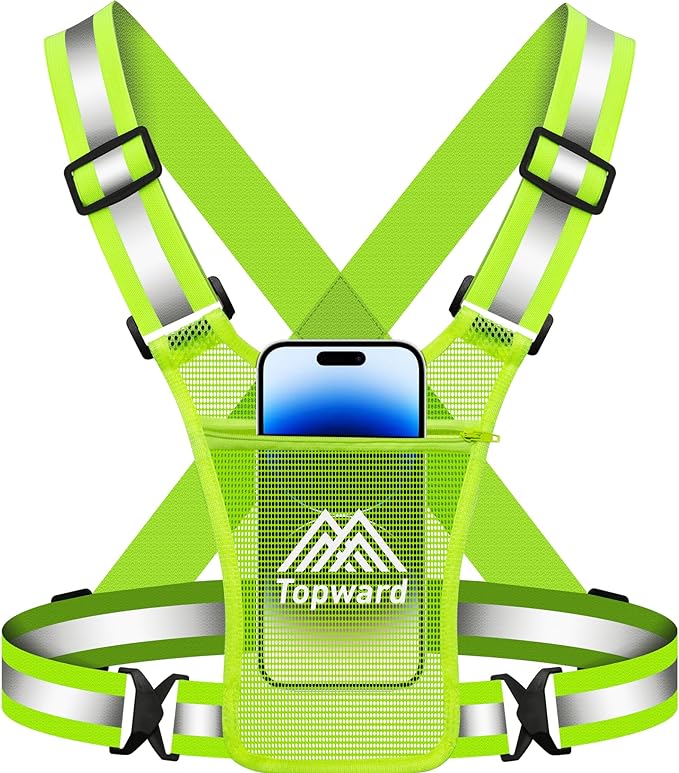 Running Vest Chest Phone Holder for Women Men, Reflective Vest Safety Gear for Dog Walking Cycling - Adjustable Waist/Shoulder