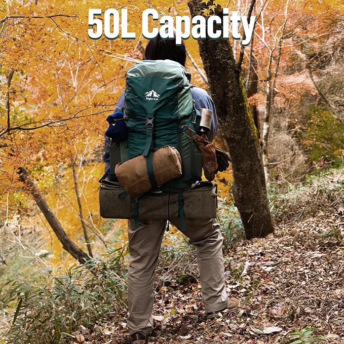 Night Cat Internal-frame Hiking Backpack: 50L Camping Backpack for Men Women Lightweight Waterproof Rain Cover Green