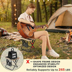 12" Portable Collapsible Stool - Folding Chair with Storage Pouch, Convertible Satchel for Hands-Free Carry & Supports 265Lbs, Ultralight for Hiking, Fishing, Camping, Festivals (Khaki, Standard)