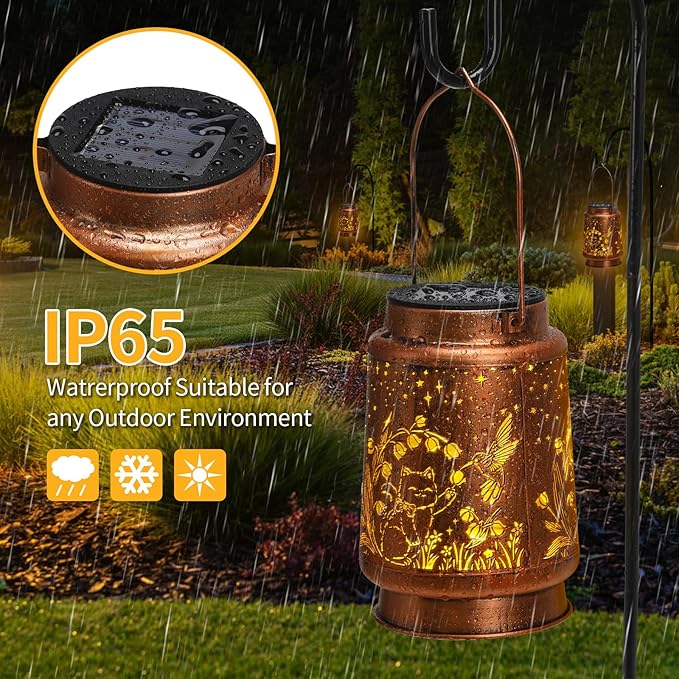 Cats Hummingbird Solar Lanterns Outdoor Waterproof Garden Decor Mothers Day Gifts for Mom Women Birthday Gifts Ideas Metal Bird Decorative LED for Patio Landscape Walkway Terrace Balcony Lawn Yard