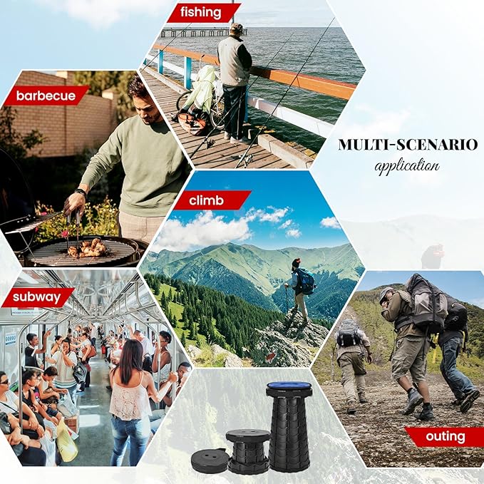 2 Pack Upgraded Collapsible Stool Folding Stool with Cushion,Retractable Folding Stool Max Load Capacity 400lbs, Portable Telescoping Stools for Camping Hiking Outdoor BBQ -Black