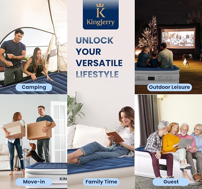 KINGJERRY Twin XL Air Mattress with Built-in Pump, 18" Raised Comfort, Upgraded 80" Length, Dual-Layer Leakproof, Support 500 lbs, 2 Min Inflation, Inflatable Blow-up Bed for Home Camping Guests